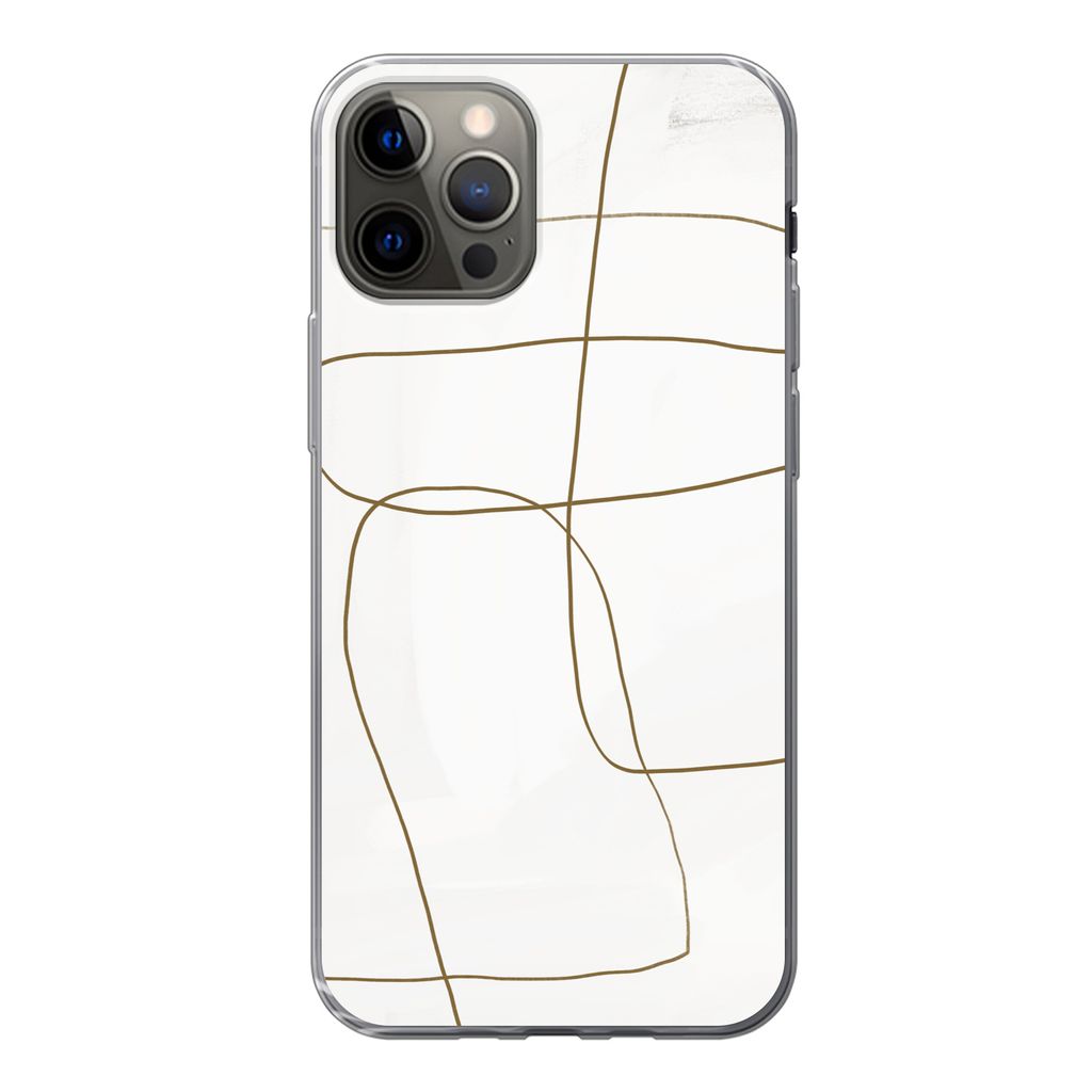MuchoWow Handyhülle Schutzhülle Hülle für iPhone 12 Pro Kunst - Braun - Weiß - Abstrakt Silikon Softcase Handy Hülle - Abdeckung