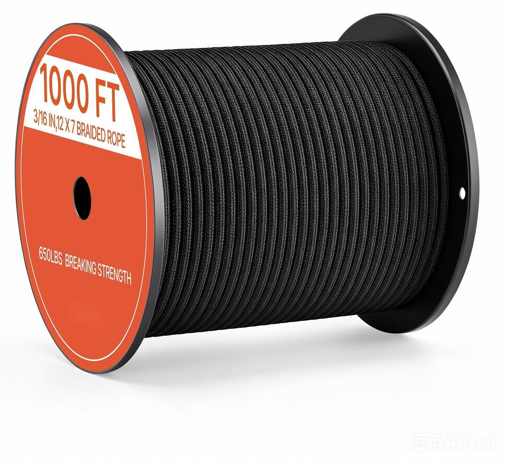 Paracord Seil - Nylon-Fallschirmschnur Typ 550 - 4,7 mm x 305 m - 295 kg Bruchlast - 12 Außen- und 7 Innenstränge - Abriebfest - Schwarz