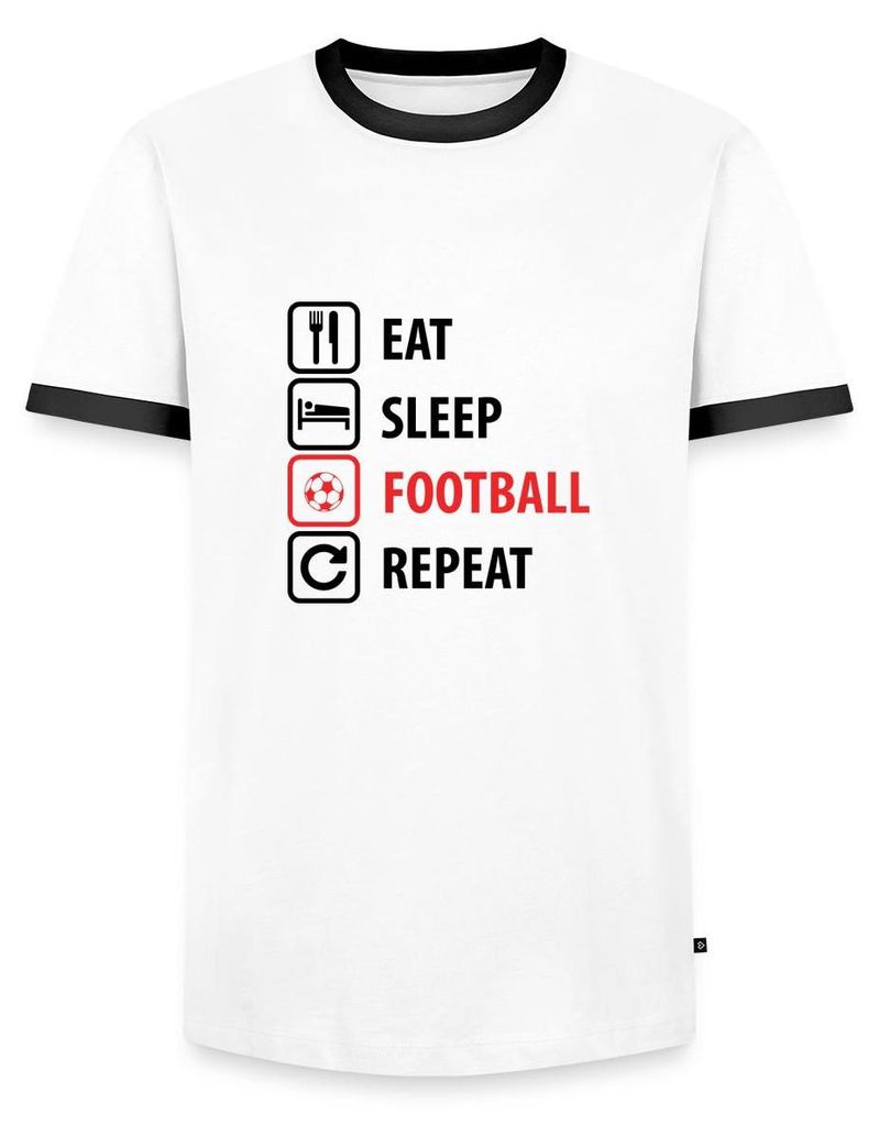 Spreadshirt Eat Sleep Football Repeat Humor Fußball Männer Kontrast T-Shirt, 3XL, Weiß/Schwarz
