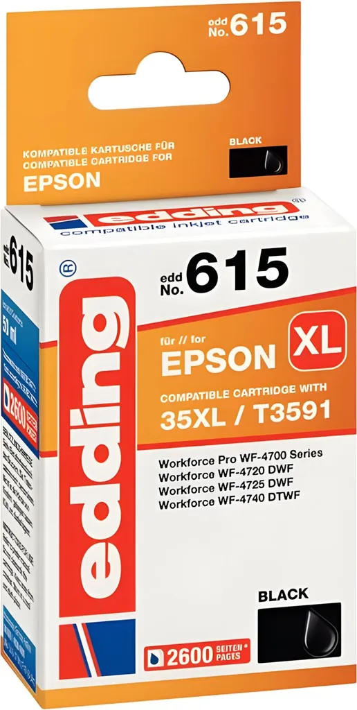 Cartouche compatible Epson 35XL T3591XL edding EDD-615 noir : zéro défaut