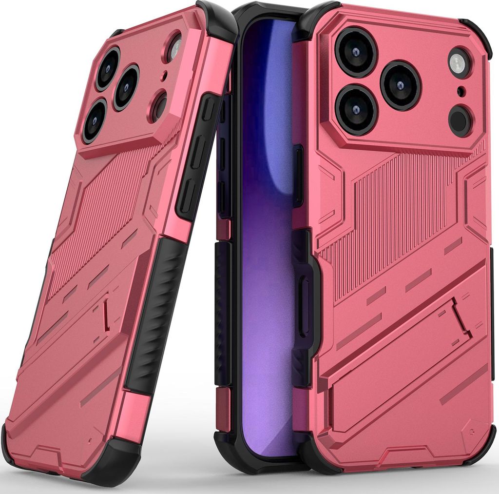 Armor Hülle für iPhone 17 Pro Hybrid PC TPU Bumper Stoßfestes Schutzhülle mit Standfunktion Rosa