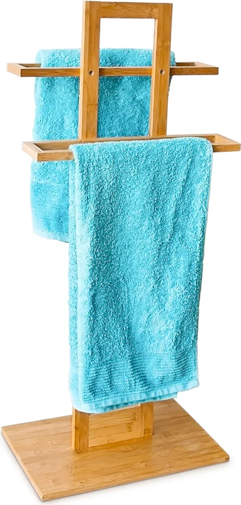Porte-serviettes sur pied en bambou comme valet de bain écologique