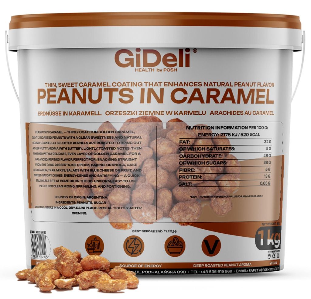 Arachides grillées 1 kg, saveur caramel, sucrées et Image du produit 