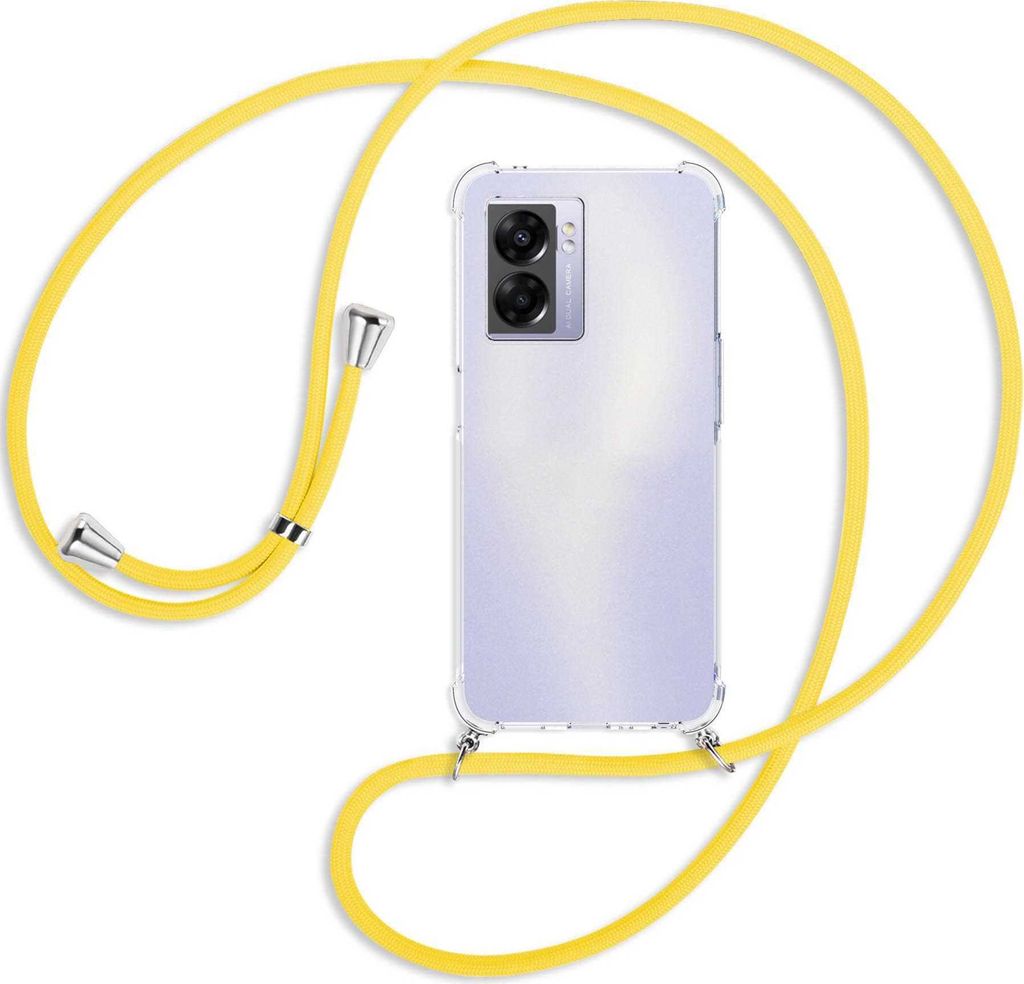 Handykette Backcover-Schutzhülle mit Band (Metall silberfarben) für Realme Narzo 50 5G, A57 / A77 - gelb