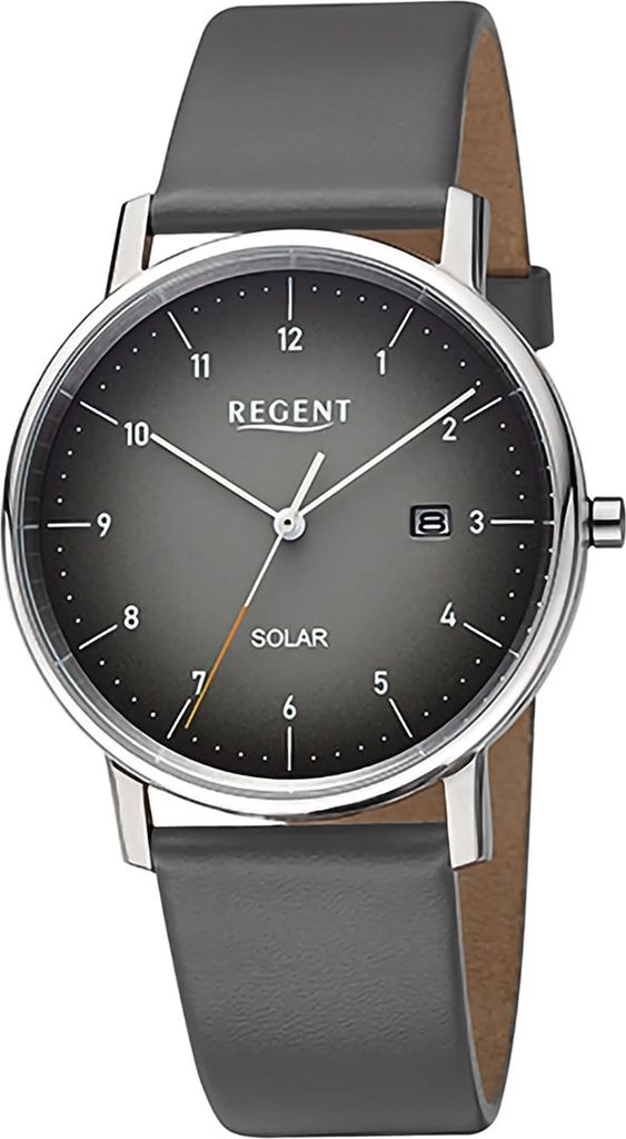 Regent Leder Herren Uhr Armbanduhr Quarz grau Lederarmband D2URF1547