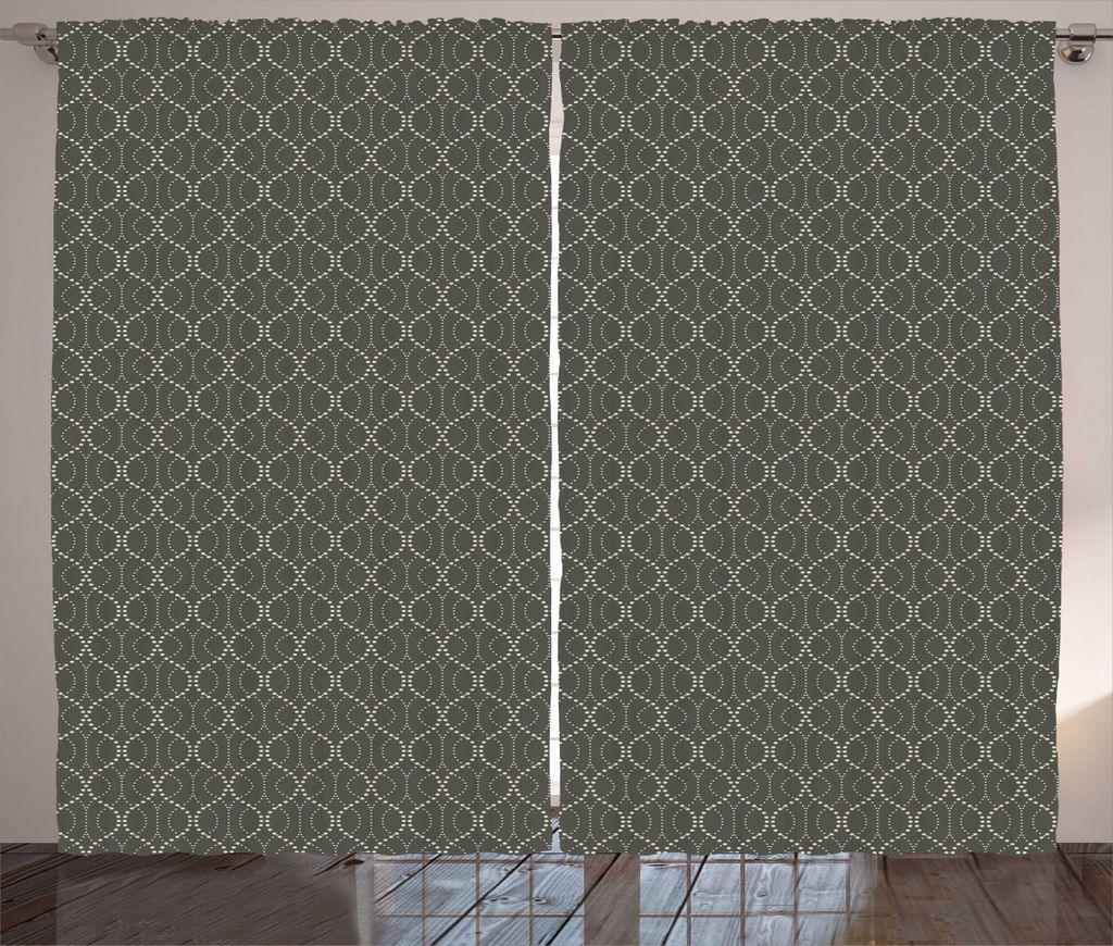 ABAKUHAUS Holzkohle Rustikaler Gardine, Funky Wellenförmige gepunktete Linien, Schlafzimmer Kräuselband Vorhang mit Schlaufen und Haken, 280 x 22...