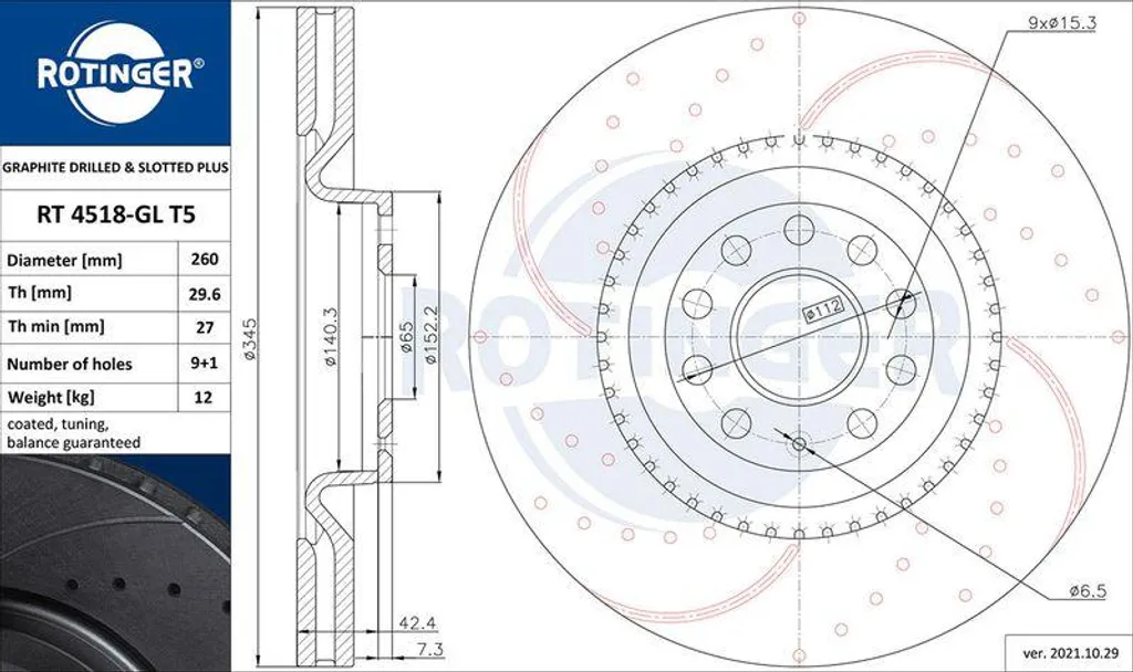 Disque de frein ROTINGER RT 4518-GL T5 pour Golf VI et Audi A3 8P
