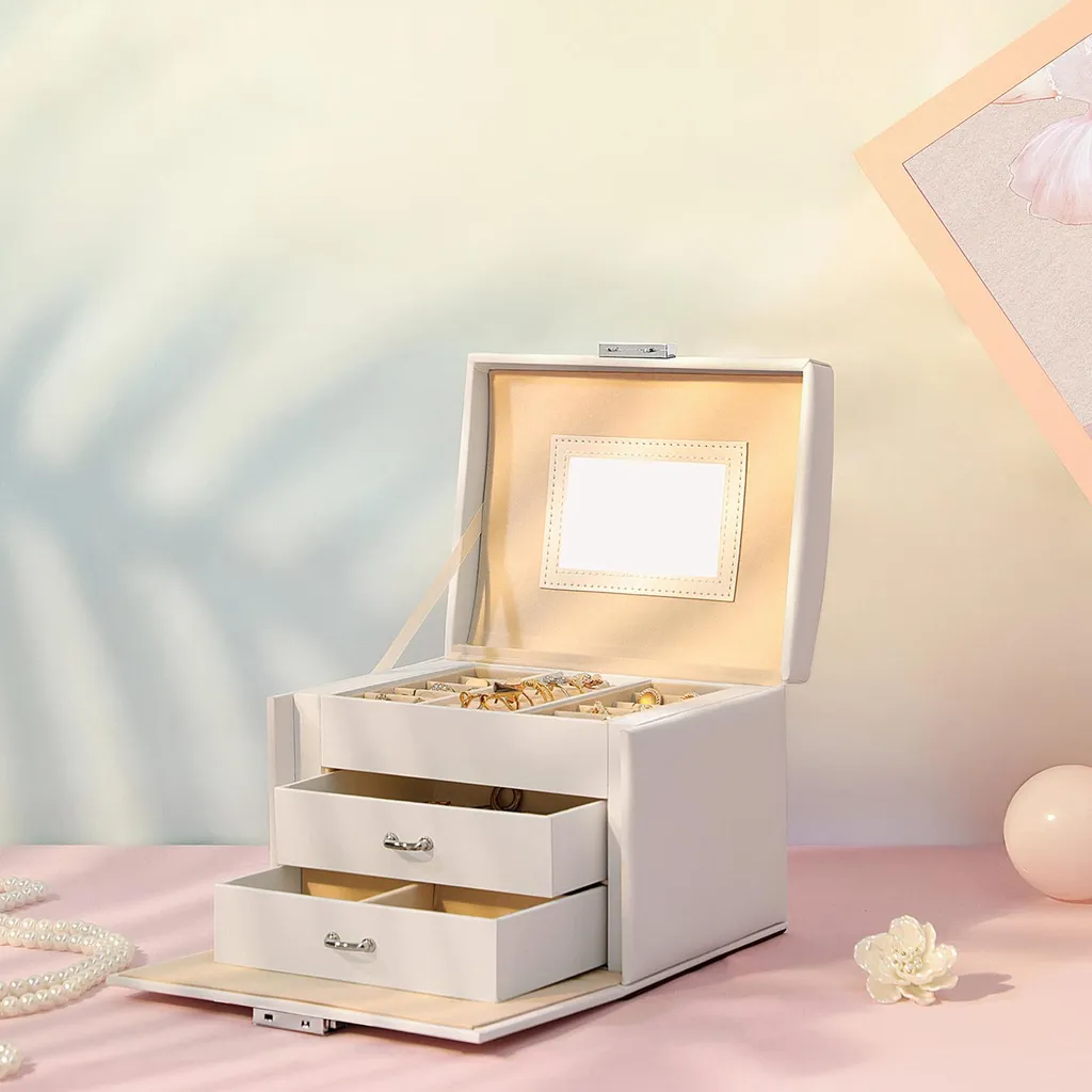 Coffret à bijoux verrouillable blanc - Boîte de rangement sécurisée