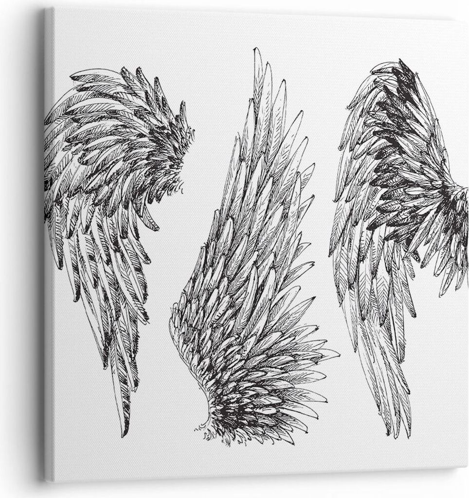 Bild auf Leinwand - Leinwandbild - Zeichnung Engel Flügel Federn - 30x30cm - Wand Bild - Wanddeko - Leinwanddruck - Bilder - Kunstdruck - Wanddeko...