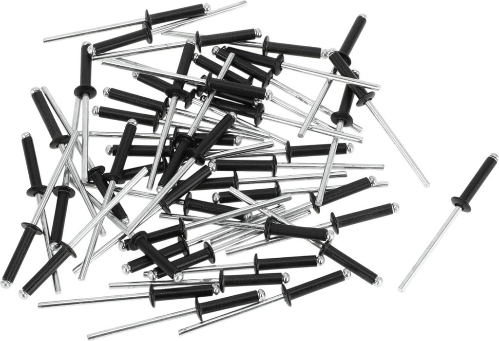 50 Stk. Kuppelkopf Großkopf Blindnieten Aluminium Schwarz Silberton 3mm Griffdurchmesser 14mm Grifflänge 6,3mm Flangedurchmesser