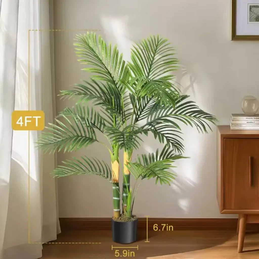 Faux palmier tropical 120 cm vert intense, feuillage dense réaliste - 2
