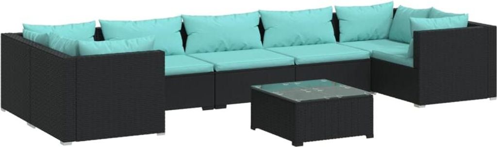vidaXL 8-tlg. Garten-Lounge-Set mit Kissen Poly Rattan Schwarz