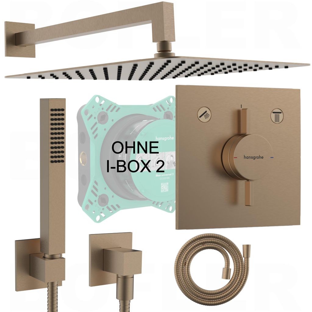 HANSGROHE DuoTurn E Armatur | Inkl. BOFLER Duschset #17-O, Duschanlage, Duschsystem mit Regendusche 30cm, Brauseset mit Brauseschlauch, brushed BRONZE