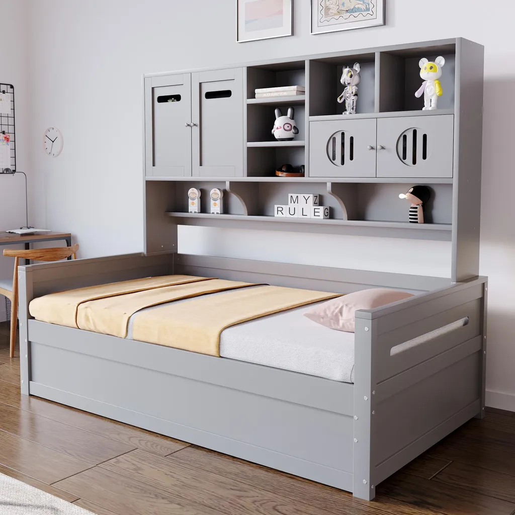 Cadre de lit coffre 90x200 cm Sweiko gris pour optimiser petits espaces