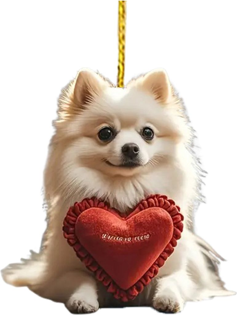 Hundeornament, Valentinstag, Acryl, Tier, hängende Dekoration, Cartoon-Welpen-Anhänger für Auto-Rückspiegel, Weihnachtsbaum-Dekor