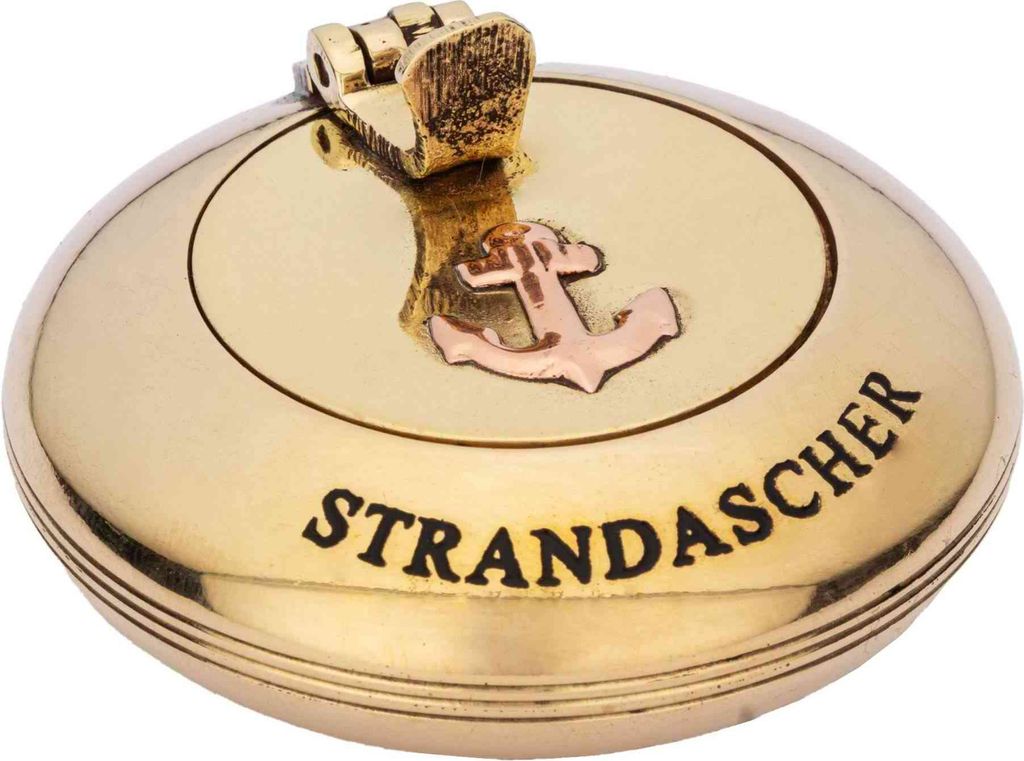 Maritimer Klappascher mit Strandmotiv, Messing – 6cm Nautische Aschenbecher