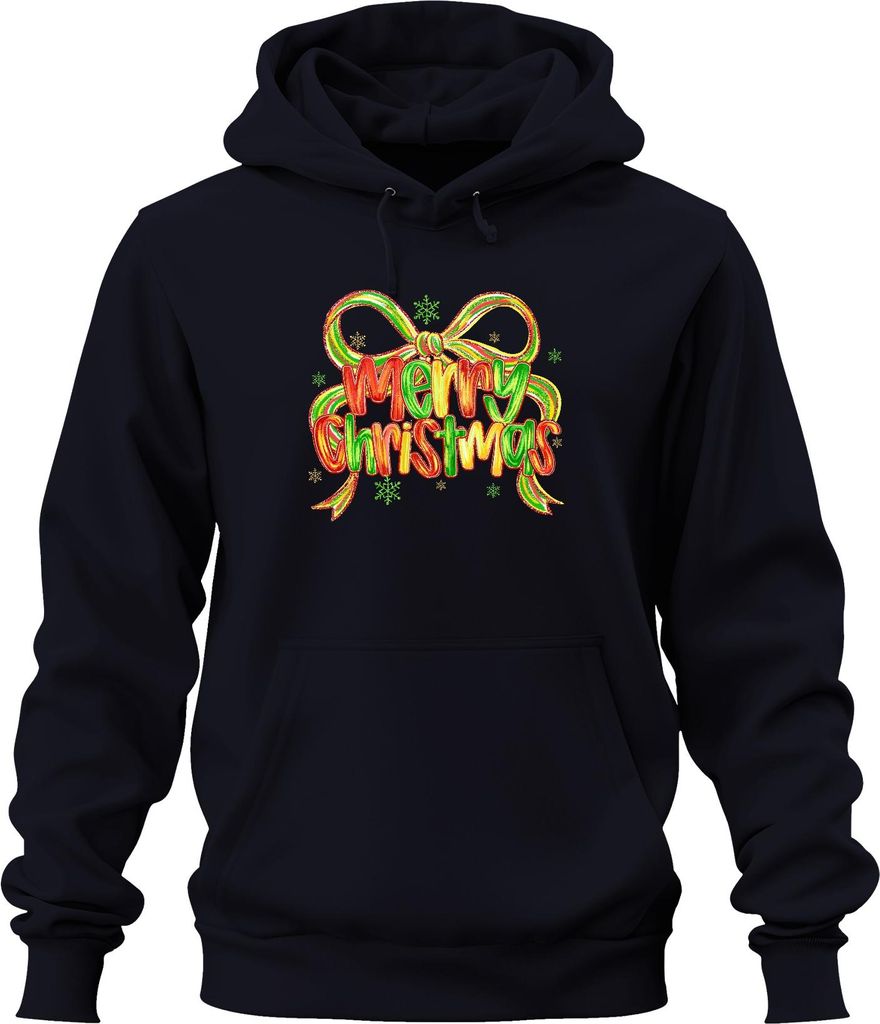 Merry Christmas glitzer schleife schneeflocke festlich Geschenk Uni Hoodie Kapuzenpullover, Navy, XL