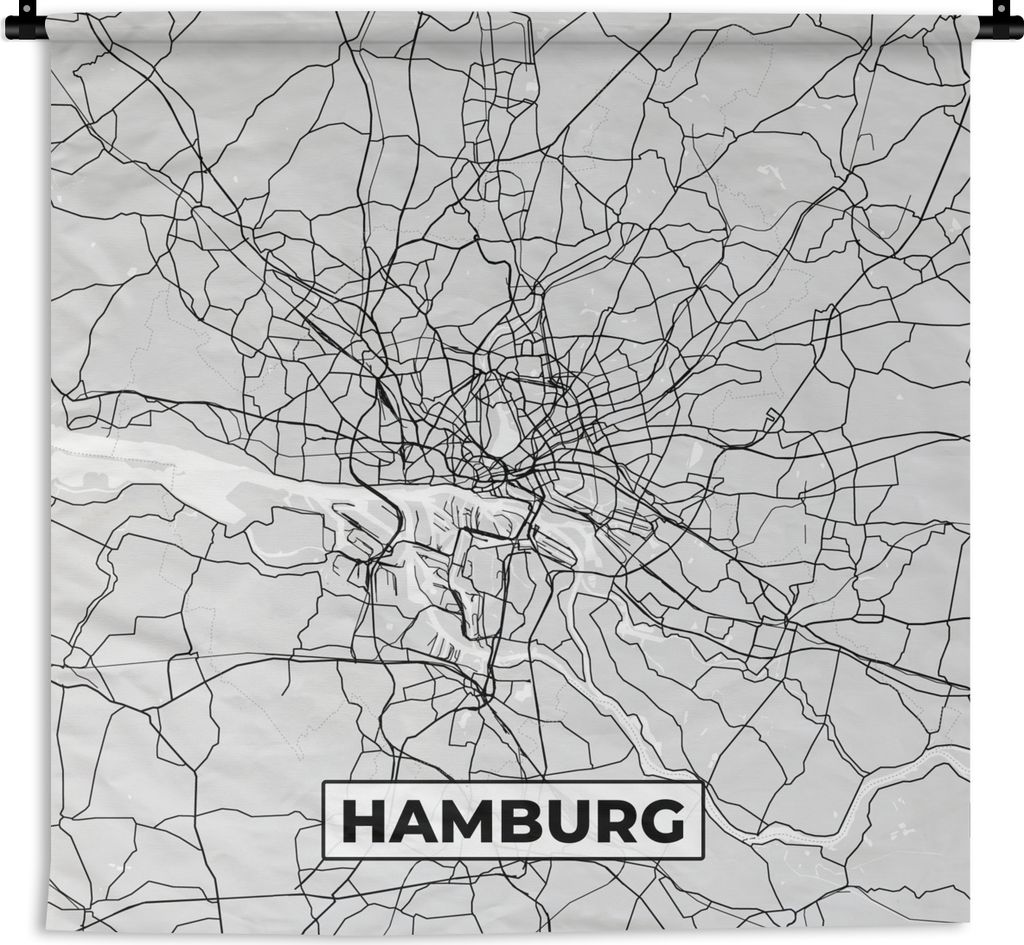 MuchoWow Wandteppich Wandbehang Karte - Deutschland - Hamburg - Karte - Stadt 60x60 cm Tapisserie Dekoration Wandtuch - Dekorationen - Wand Decke