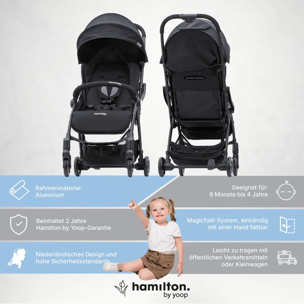 Poussette Canne Compacte Magic Fold S1 Plus Hamilton Noir pour Bébé Mobile - 21