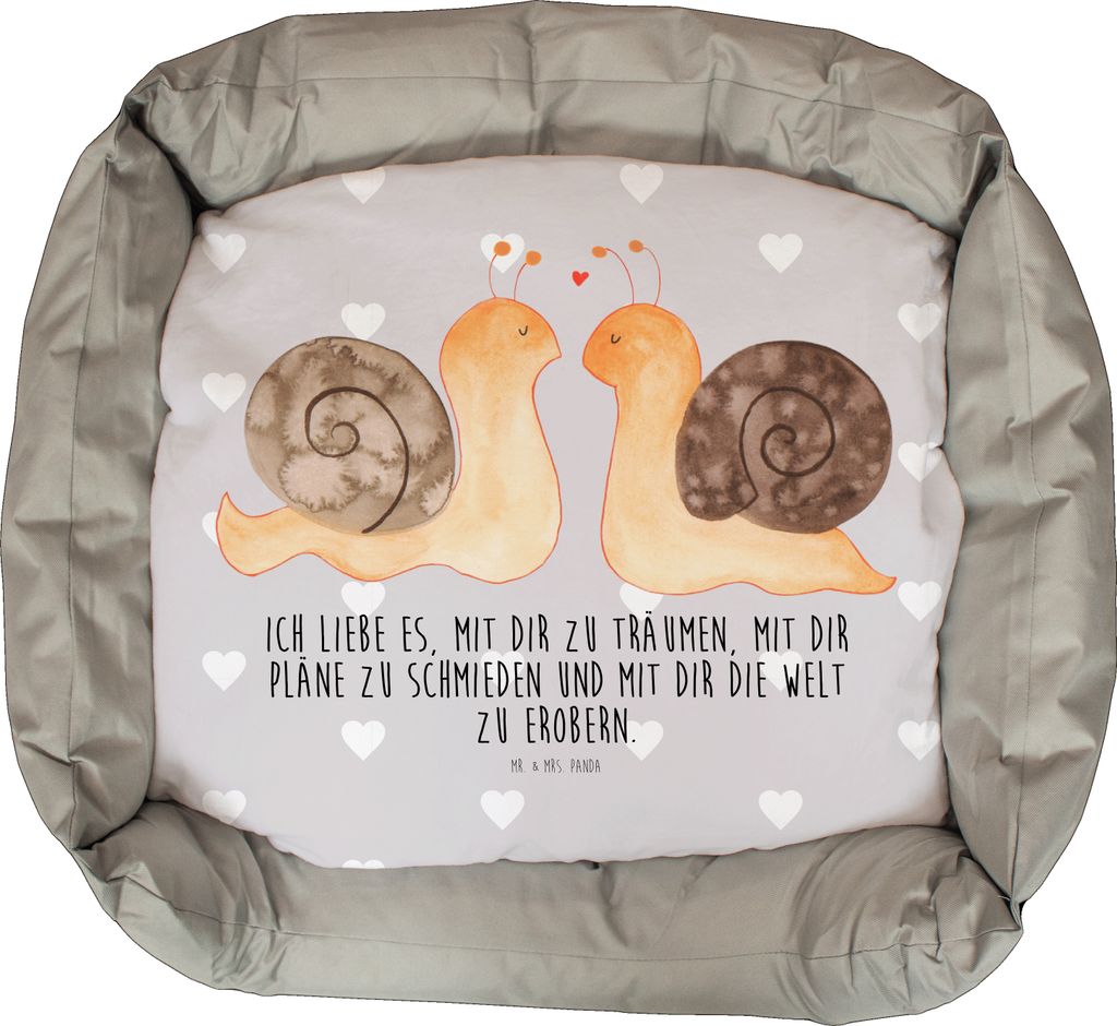 Mr. & Mrs. Panda Katzenbett Schnecken Liebe - Grau Pastell - Geschenk, Zukunft, Paar, Katzenkissen, Katzenkörbchen, Zufrieden, Träume, Katzenkorb...