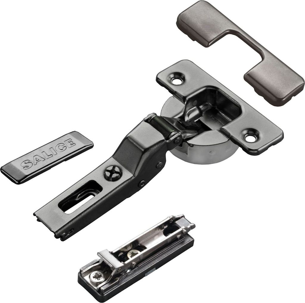 2 x Salice Topfband Serie 700 Titanium anthrazit mit Dämpfer im Topf 110° T48 Mittelanschlag inkl. Linear-Montageplatte Höhe 3 mm mit Exzenterve...