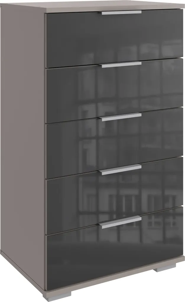 Commode haute Easy Plus 5 tiroirs gris sahara pour chambre et bureau