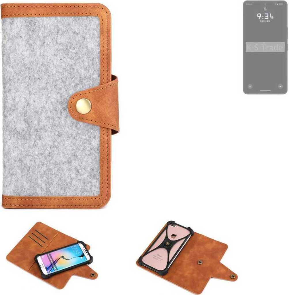 K-S-Trade Handyhülle kompatibel mit Leica Leitz Phone 3 Schutzhülle Filz-Hülle Kunst-Leder hellgrau braun (1x)