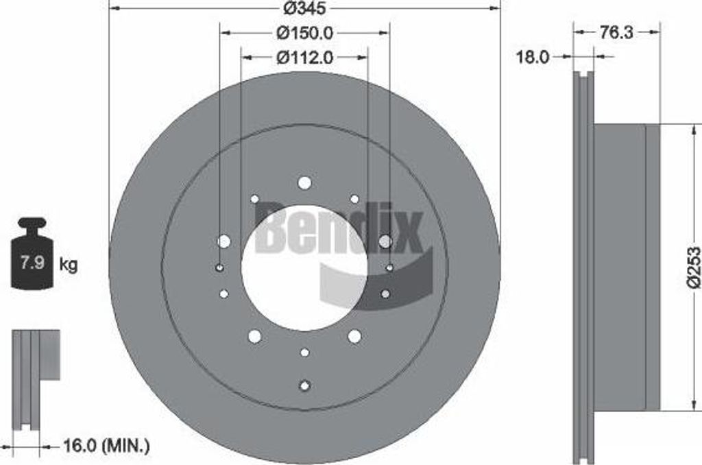 BENDIX Braking BDS1744 Bremsscheibe OE 4243160290 kompatibel mit Land Cruiser, Tundra