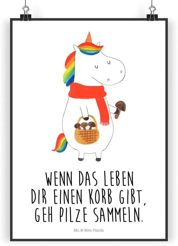 Mr. & Mrs. Panda Bild Einhorn Pilz DIN A3 - Weiß - Geschenk, Wanddeko, Unicorn, Plakat, Spruch, drucke, Einhörner, Pilze, Wandbild, Motivation