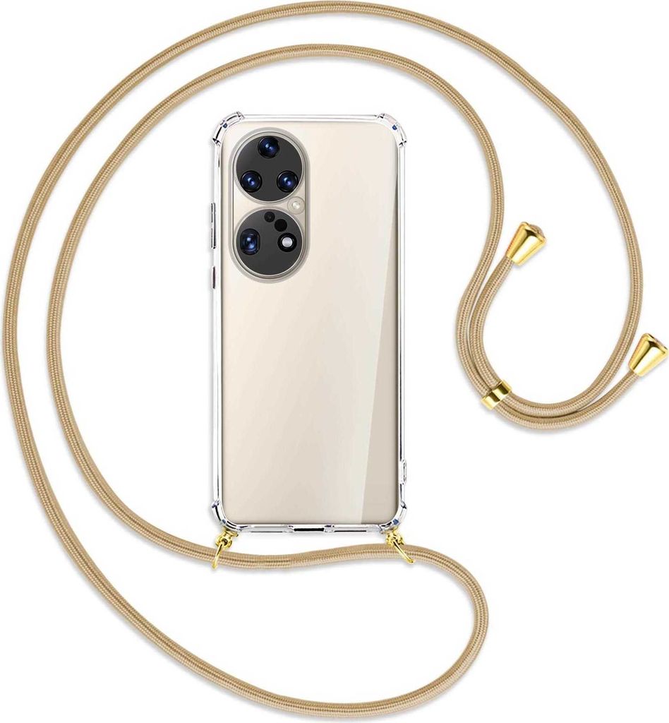 Handykette Backcover-Schutzhülle mit Band (Metall goldfarben) für Huawei P50 Pro - caramel