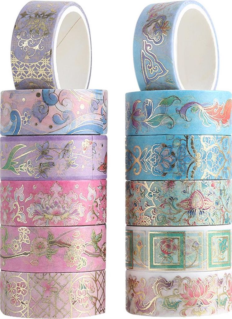 12 Rollen Vintage-Masking-Tape, goldfolienfarbenes Dekoband, glitzerndes orientalisches Journaling-Zubehör für Planer, Bullet Journals und künst...
