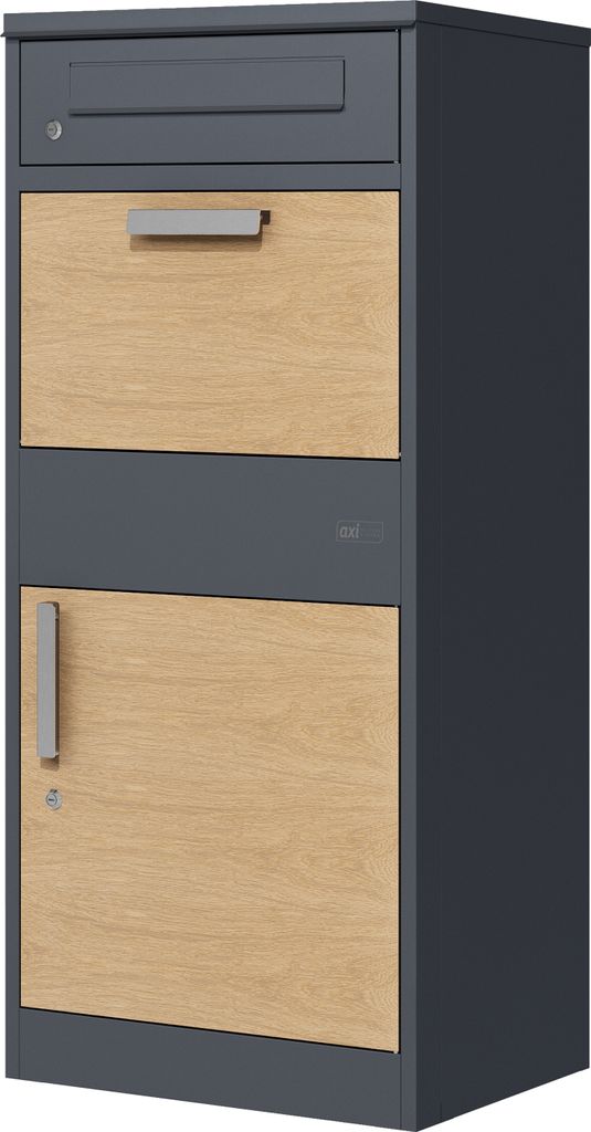 AXI Levi Paketbriefkasten aus Metall in Anthrazit/Holzoptik | Briefkasten für Post und Pakete mit Schlüssel | Paketbox / Parcel Box 50,6 x 38,3 x...