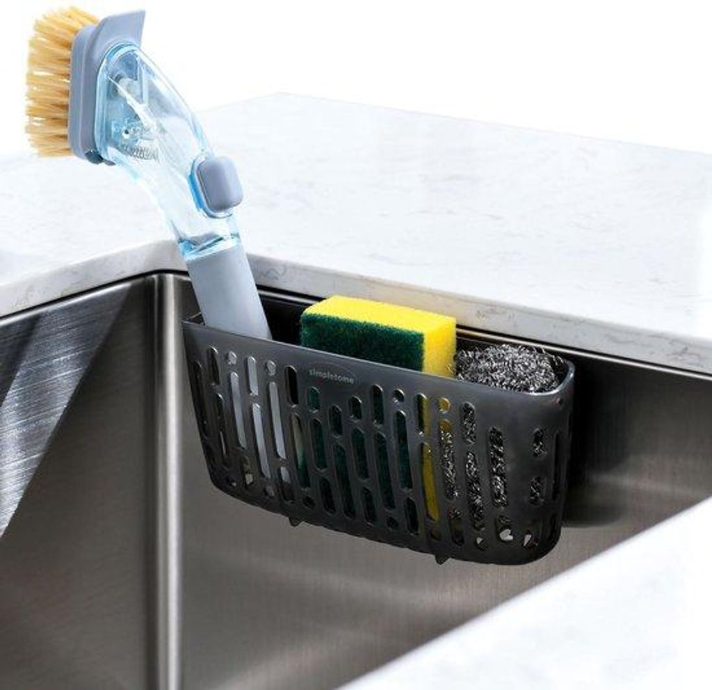 Küchenorganizer, 3 starke Saugglocken, Durchscheinend Grau, Edelstahl