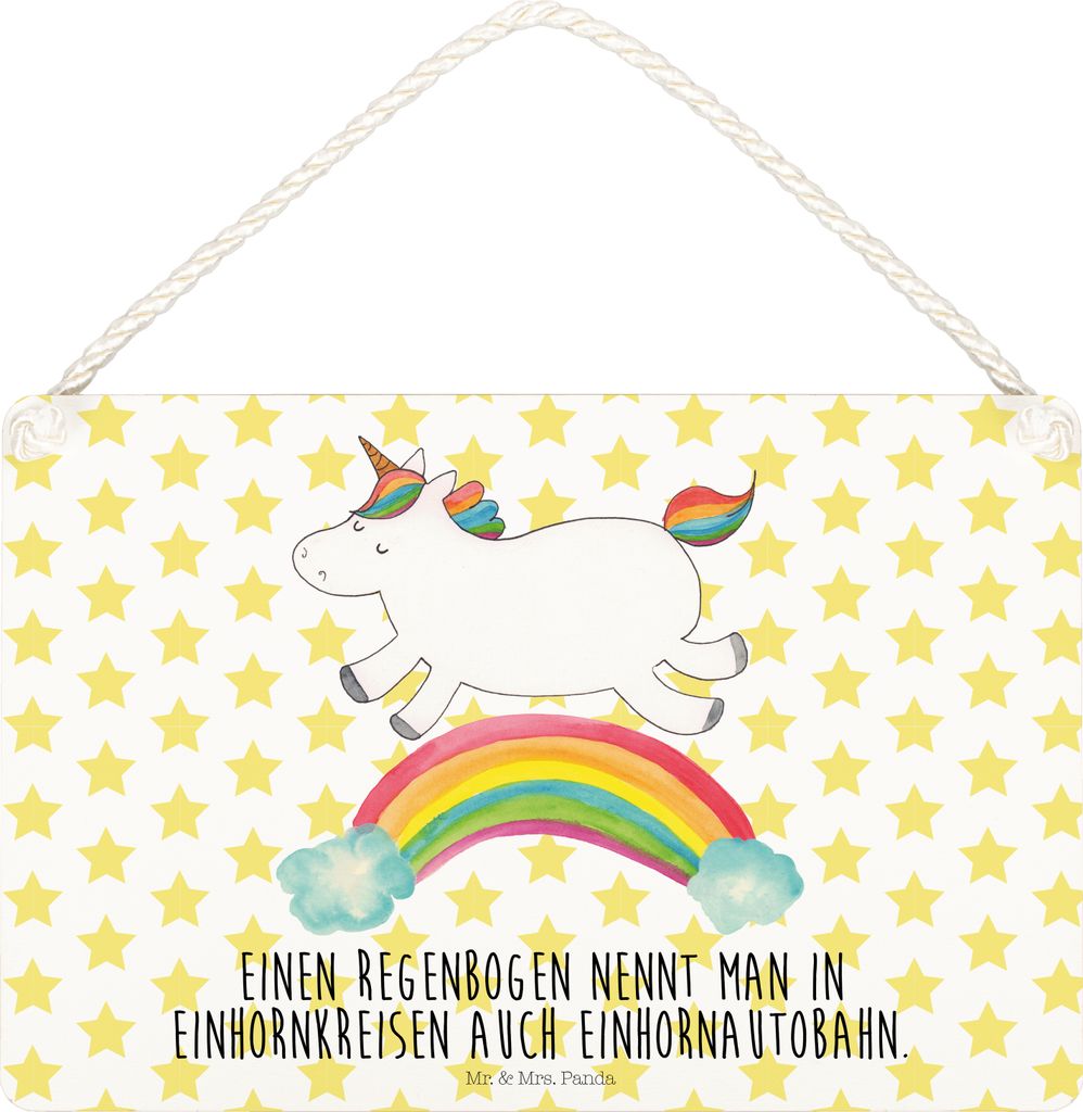 Mr. & Mrs. Panda Schild Einhorn Regenbogen DIN A5 - Weiß - Geschenk, Glitzer, kleine aufmerksamkeit, Unicorn, Türschild, Erwachsenwerden, wandtaf...