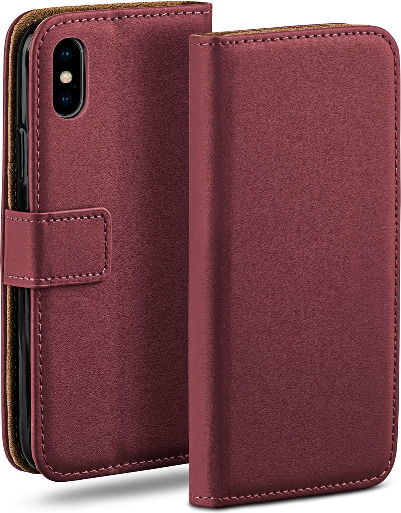 moex Book Case kompatibel mit Apple iPhone X / iPhone XS - Hülle 360 Grad klappbar, Weinrot