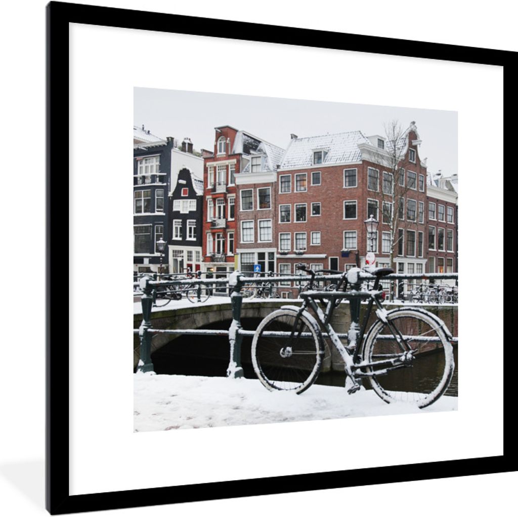 MuchoWow Gerahmtes Poster Amsterdam - Fahrrad - Winter 40x40 cm - Poster mit Schwarzem Bilderrahmen Wandposter Rahmen Foto Bilder - Poster - Plak...