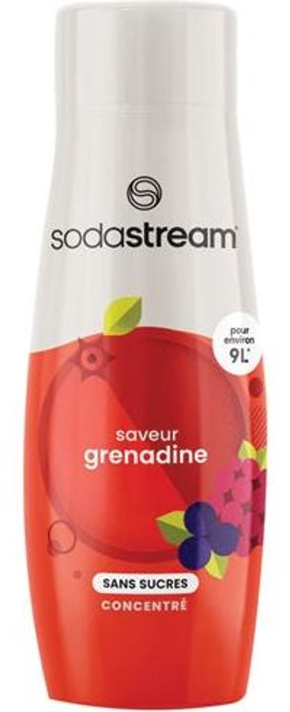 A bottle of SodaStream Grenadine flavored syrup.