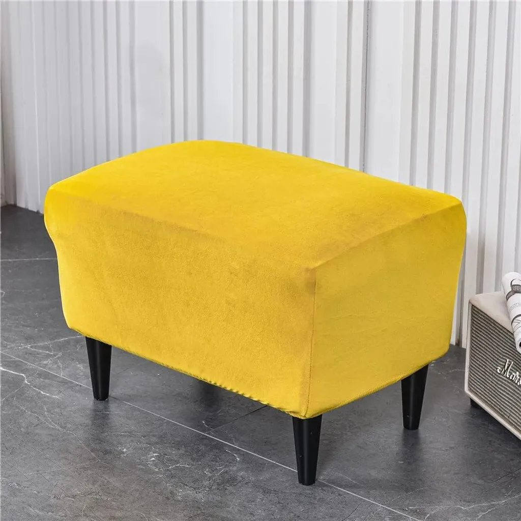 Ottomane droite : Housse lavable en velours jaune doux et extensible