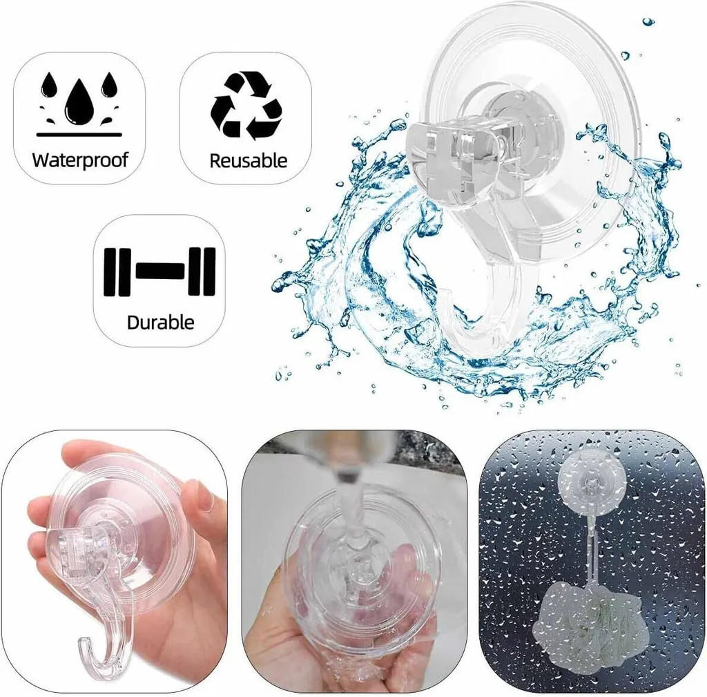 24 Ganci A Ventosa Trasparenti In PP, Riutilizzabili E Senza Fori. Perfetti Per Appendere Asciugamani, Chiavi, Decorazioni In Bagno, Cucina, Ufficio. - 3