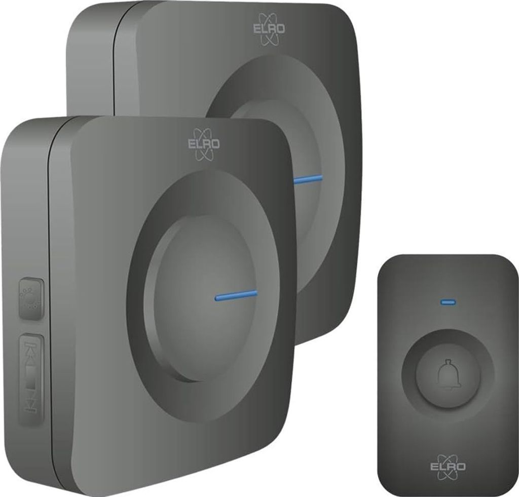 ELRO DB3000 Funk Türklingel Set 2X Tragbare Empfänger mit Batterie - Wasserdicht, 300m Reichweite, 64 Melodien - Schwarz