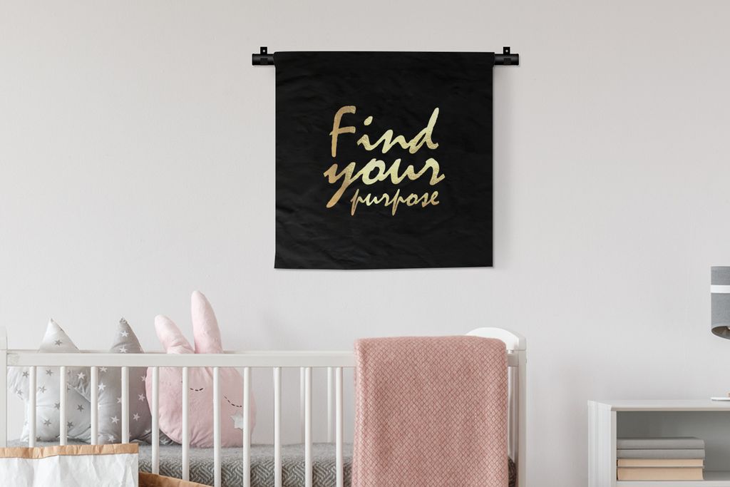 MuchoWow Wandteppich Wandbehang Zitat - Leben - Gold - Schwarz 60x60 cm Tapisserie Dekoration Wandtuch - Dekorationen - Wand Decke