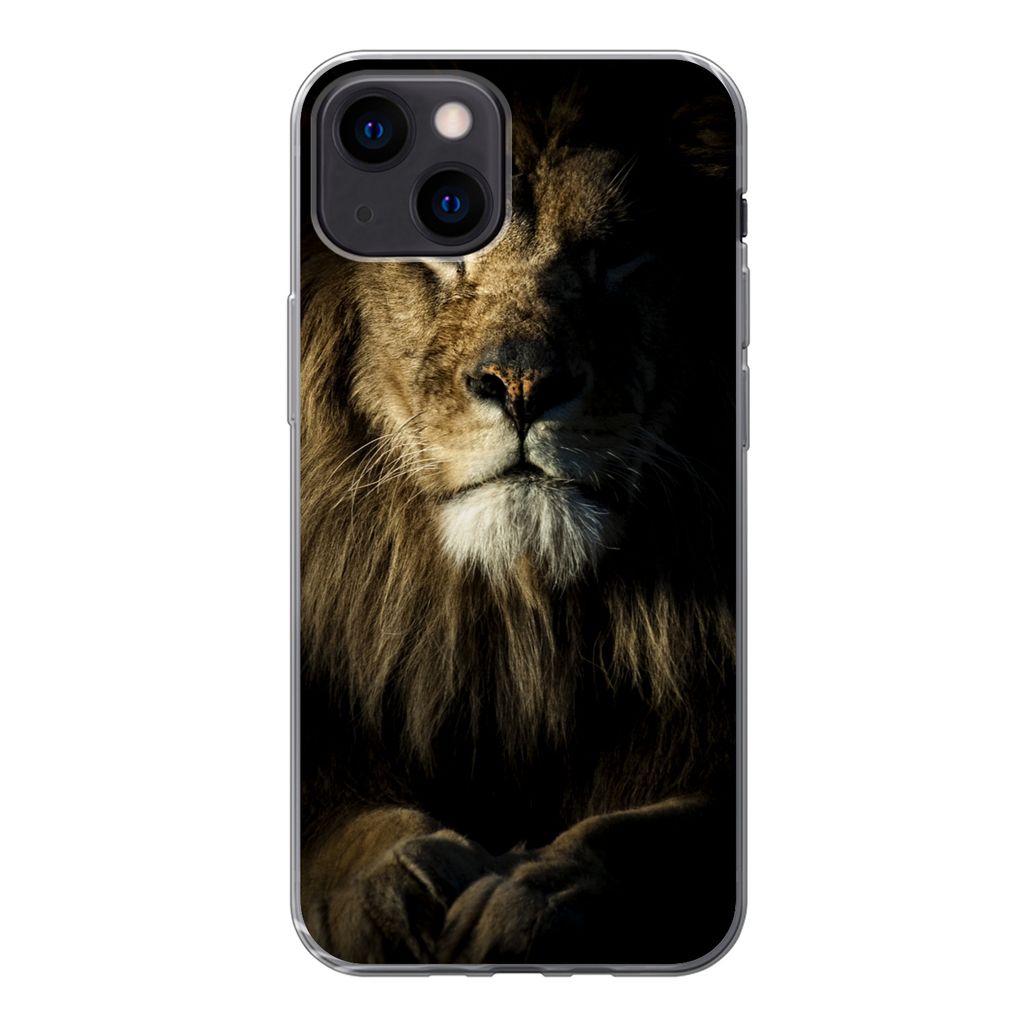 MuchoWow Handyhülle Schutzhülle Hülle für iPhone 13 mini Löwe - Licht - Schwarz Silikon Softcase Handy Hülle - Softcase