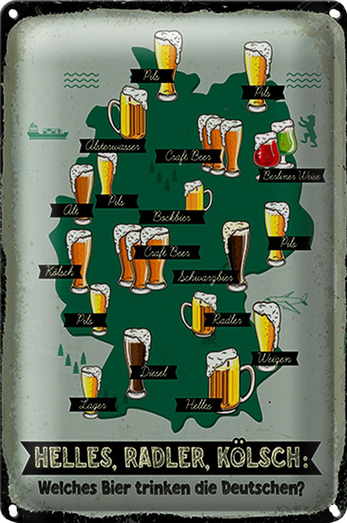 Blechschild 20x30cm Welches Bier trinken die Deutschen Karte