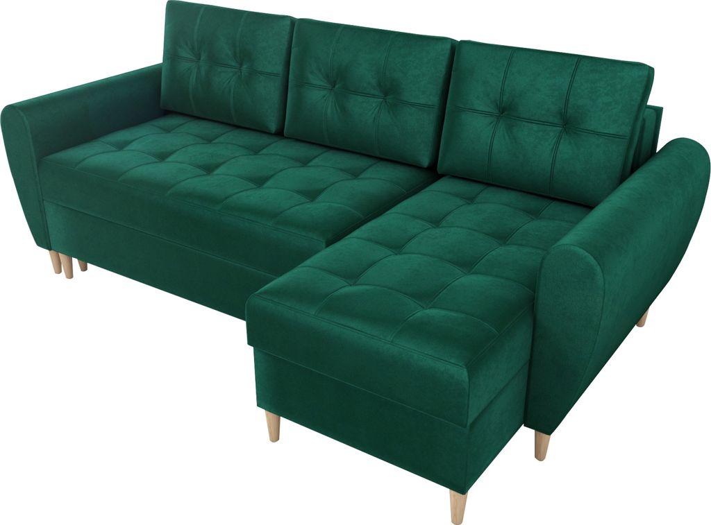 BroMARKT Ecksofa mit Schlaffunktion und Bettkasten Henry Grün Samtstoff Rechts