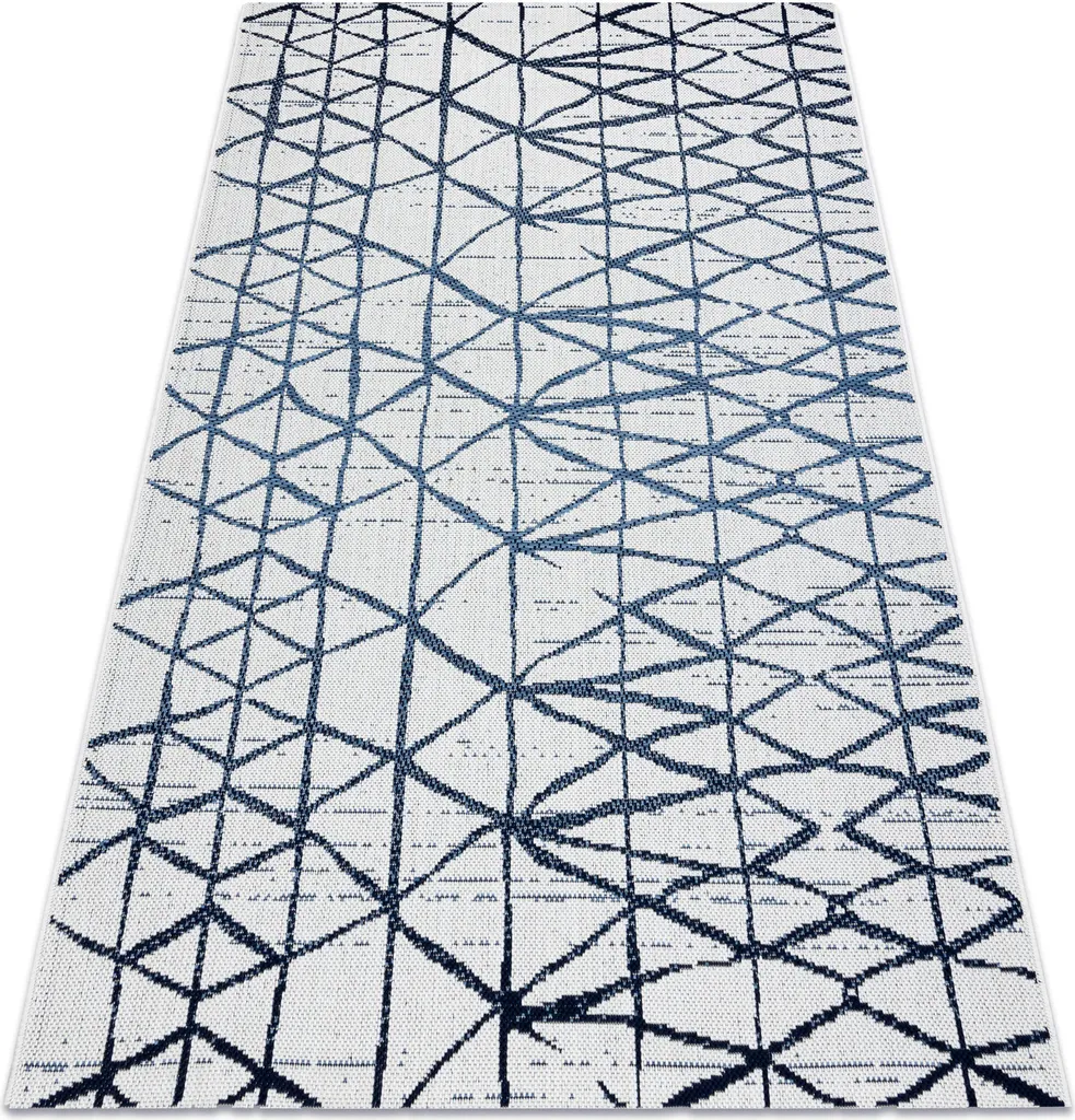Tapis SISAL COLOR Motifs Géométriques Beige et Bleu Résistant 80x150