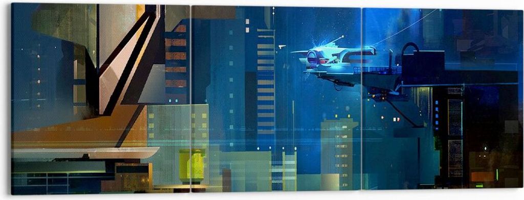 Bild auf Leinwand - Leinwandbild - Fantasie Stadt - 150x50cm - Wand Bild - Wanddeko - Wandbilder - Leinwanddruck - Bilder - Kunstdruck - Wanddekora...
