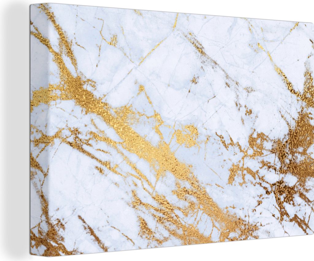 OneMillionCanvasses - Leinwandbilder - 140x90 cm, Marmor - Gold - Weiß - Luxe - Marmoroptik - Glitzer, Wandbilder Kunstdruck Wanddekoration - Fo...