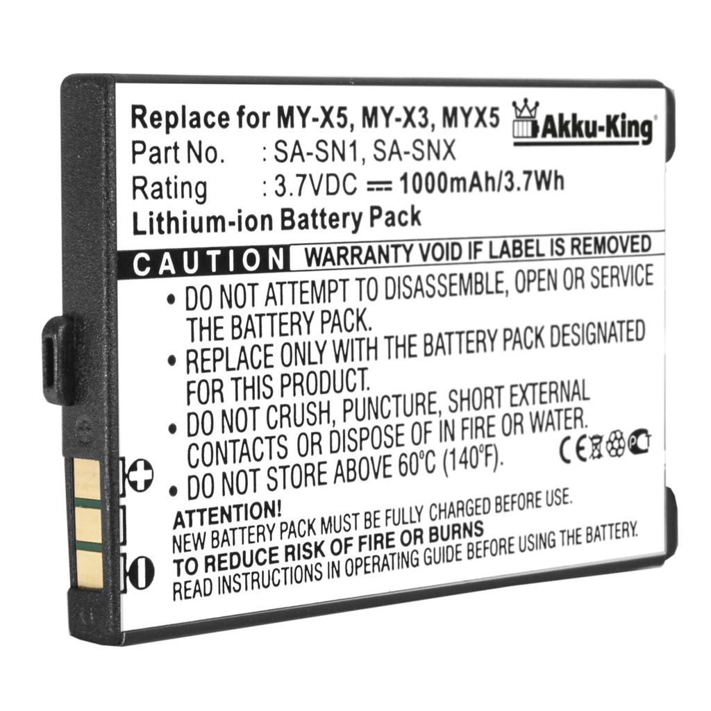 Akku kompatibel mit Sagem 188973731 SA-SNX 251165224 - Li-Ion - für MyX-1 myX2-2 MYX3 MYX3D MyX-3 MY-X3 MYX5 MyX-5 My-X5 My-C5 My-Q88