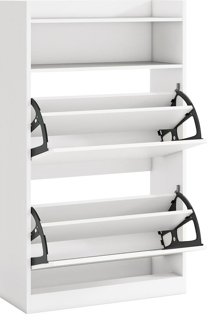 COSTWAY Schuhschrank mit 2 Klappen, schmaler Schuh-Organizer mit offenem Stauraum, freistehendes Schuhregal Holz 60x24x102 cm für Flur, Diele (Weiß)