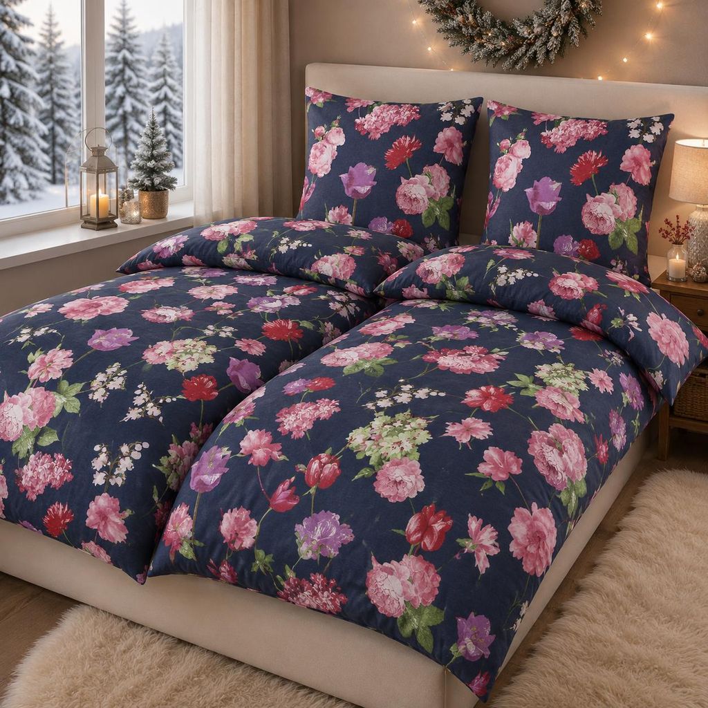 Bettwäsche Winter Biber Feinbiber Baumwolle 2x 135x200 + 2x Produktbild  KI-generiertes Bild